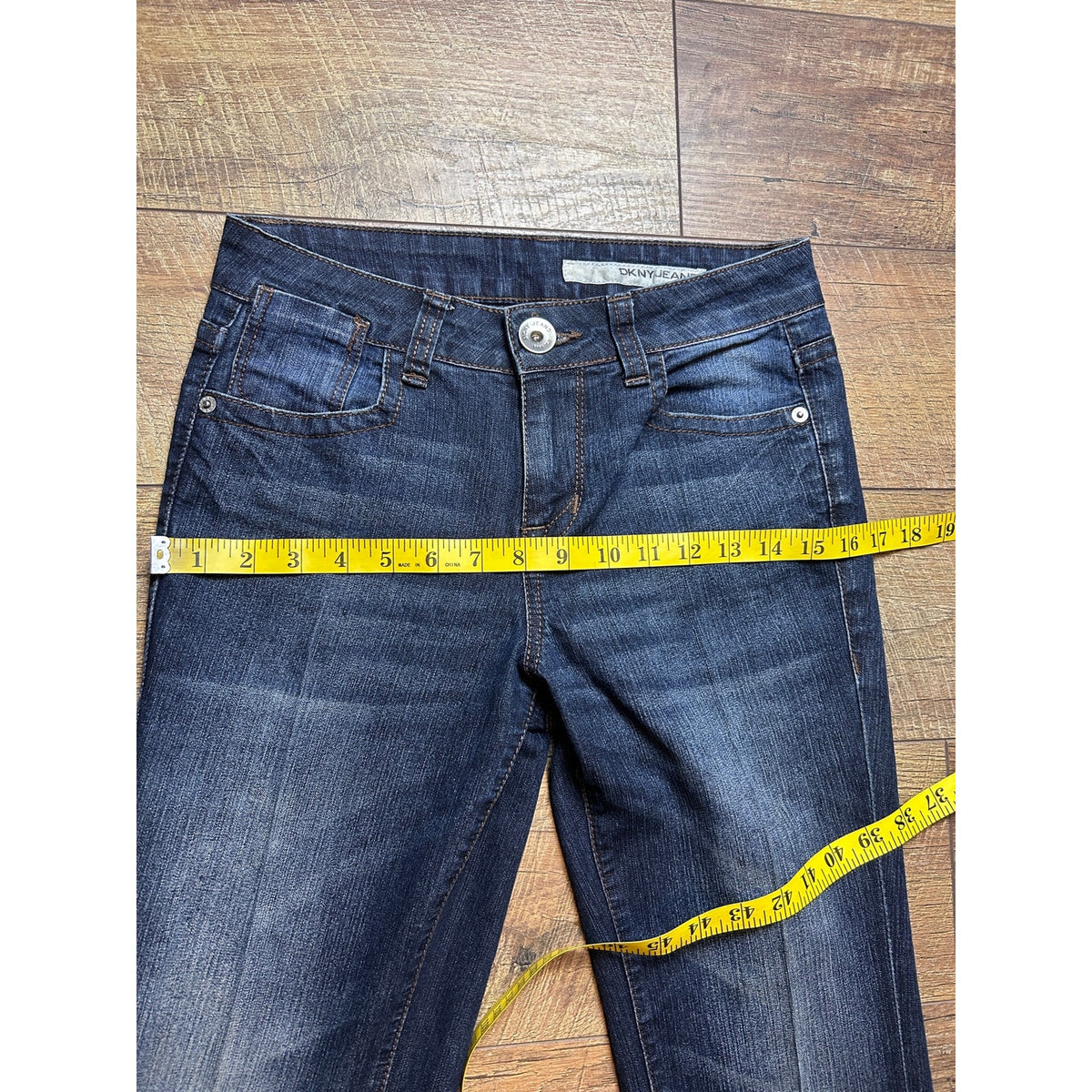 Y2K DKNY Bootcut Jeans Embellished Mid Rise Faded Dark Wash Denim Size 2