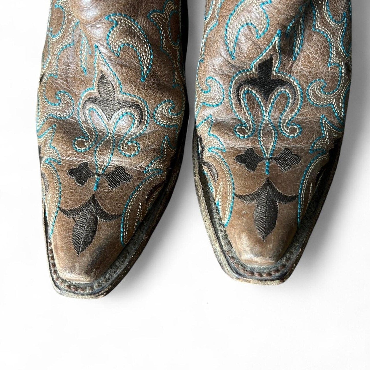 Circle G Brown & Blue Western Boots Size 6.5 Outlaw Cowgirl Western Alt