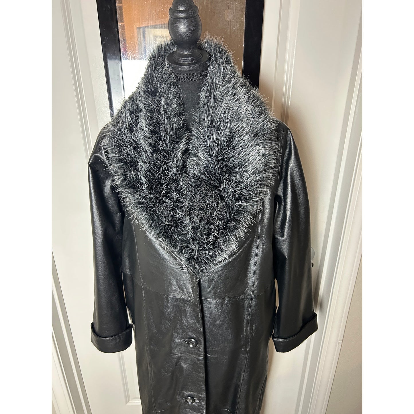 terry lewis fur trim leather duster size m