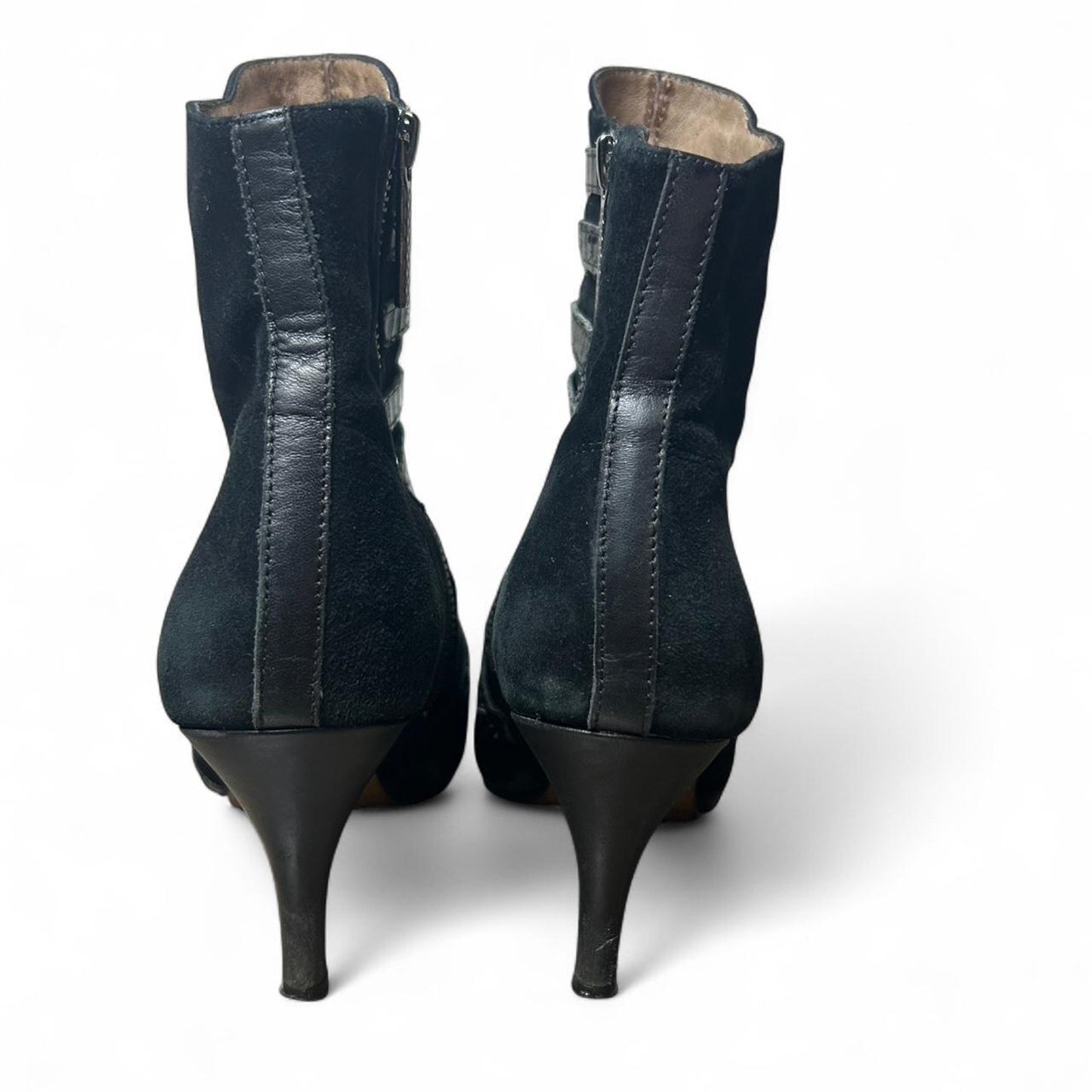 Donald J. Pliner Tinsley Black Suede Kitten Heel Boots (Model Off Duty Edit)