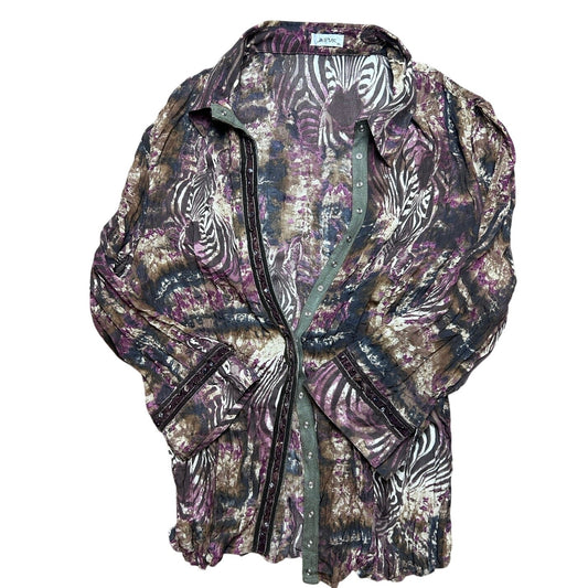jaipur animal print snap up long sleeve crinkle top size xl