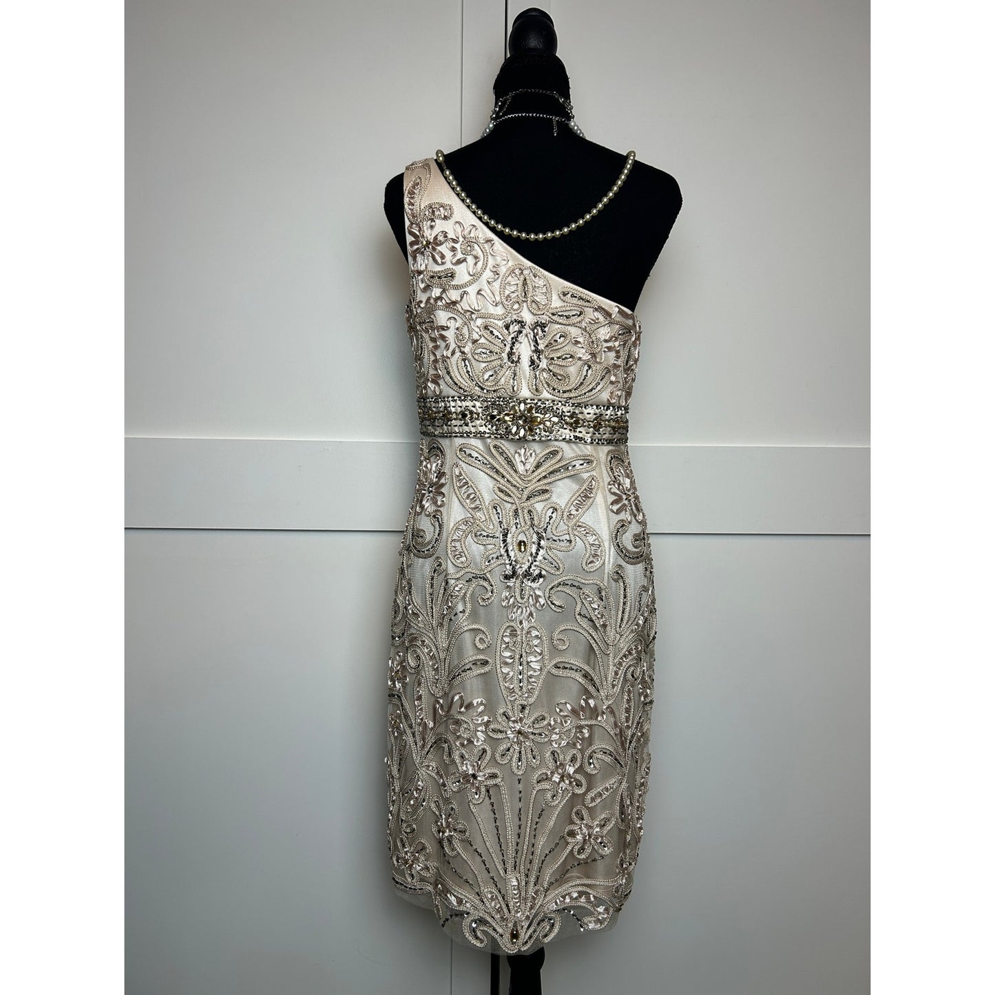 Sue Wong Nocturne Perlenbesetztes One-Shoulder-Kleid Größe 10 Y2K Glam Formal