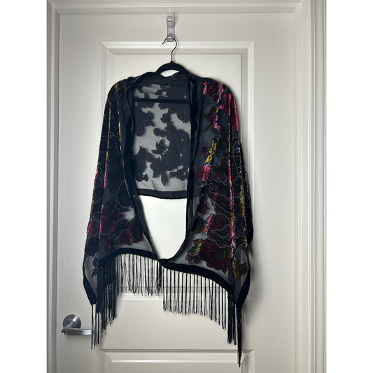 Velvet silk burnout scarf formal with fringe