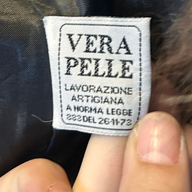 Vintage Italian Leather Penny Lane Coat Black Genuine Leather Fox Fur Trim Long Y2K