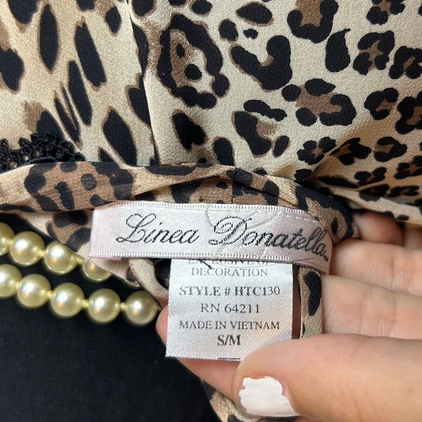 Y2K Indie Sleaze Linea Donatella Cheetah Print Chiffon Lace Ruffle Robe S/M