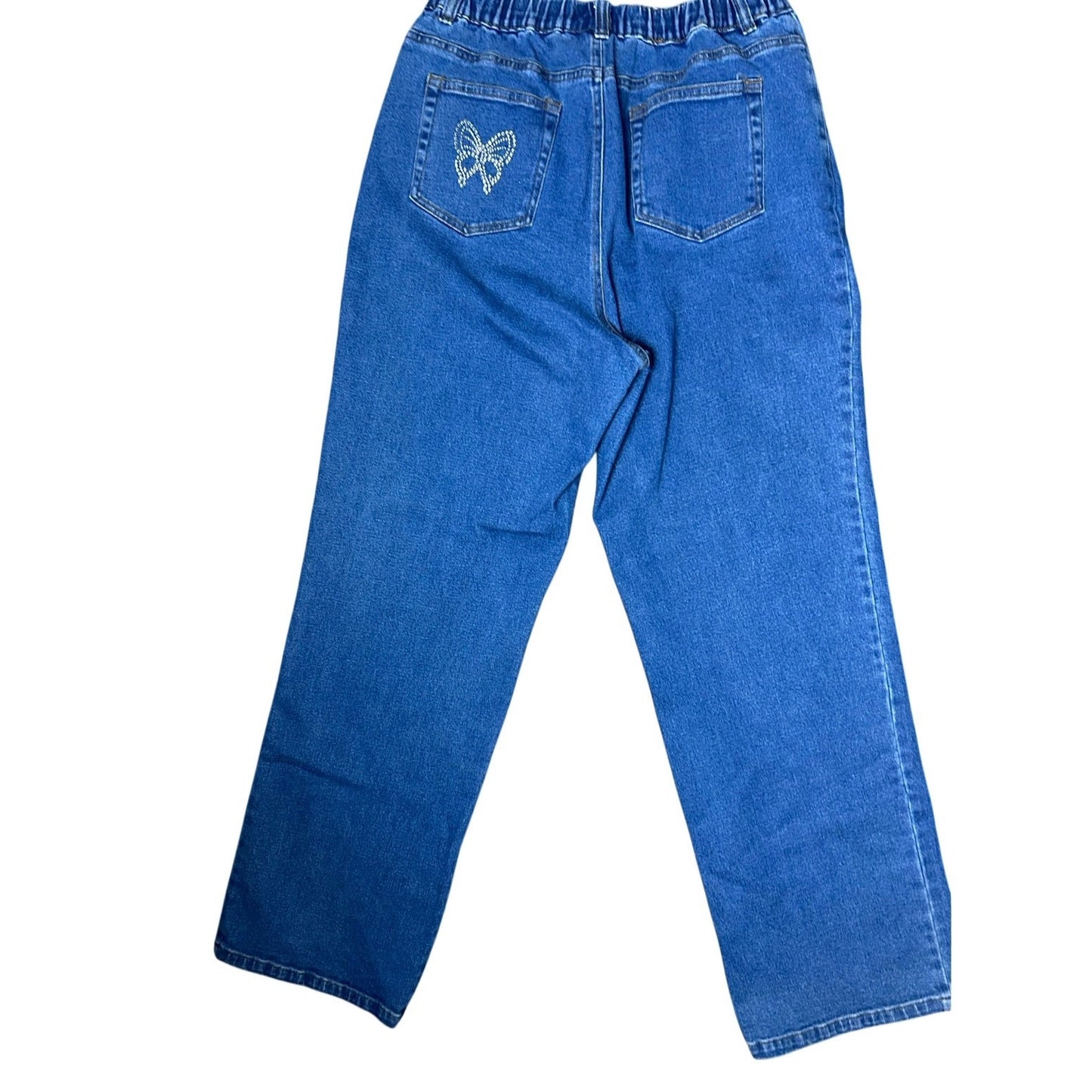 quacker factory straight leg jeans with butterfly bedazzles size m