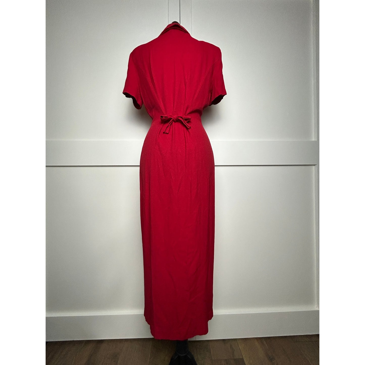 Vintage Red Maxi Shirt Dress Rayon Blend Scarlett Tag Flowy Size S