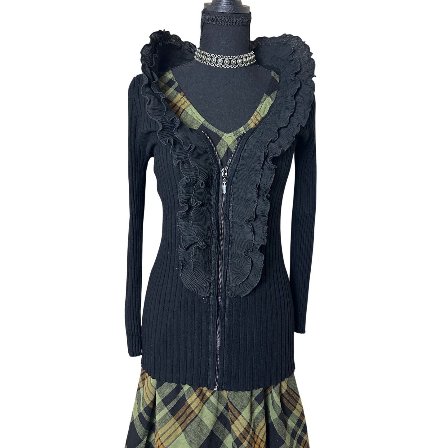 Gilet zippé en maille à volants Belldini style Euro Grunge – Taille S/M