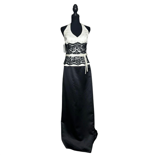 🖤 Alfred Angelo Schwarz & Weiß Satin & Spitze Neckholder Ballkleid