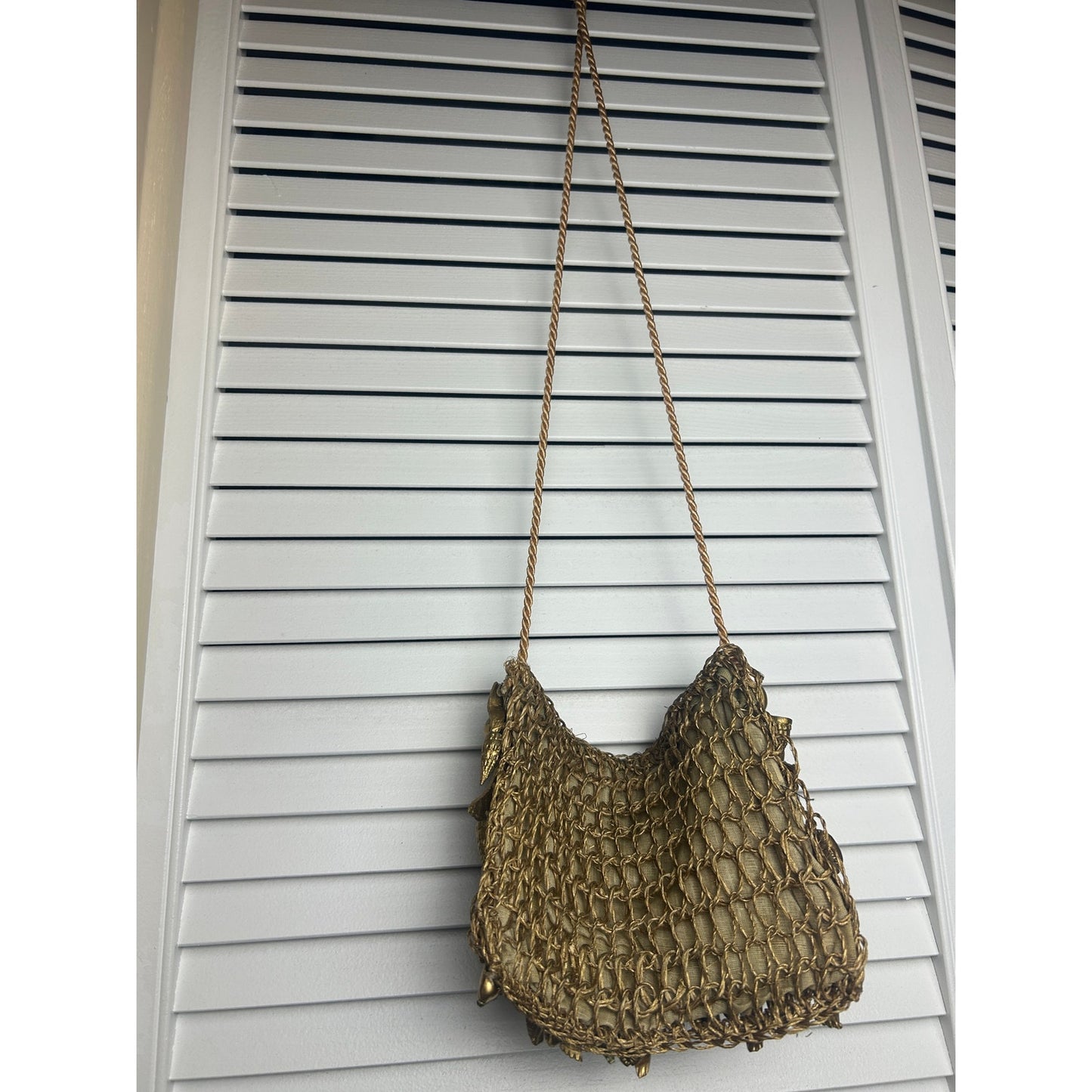 mermaid golden shell crochet purse with lining