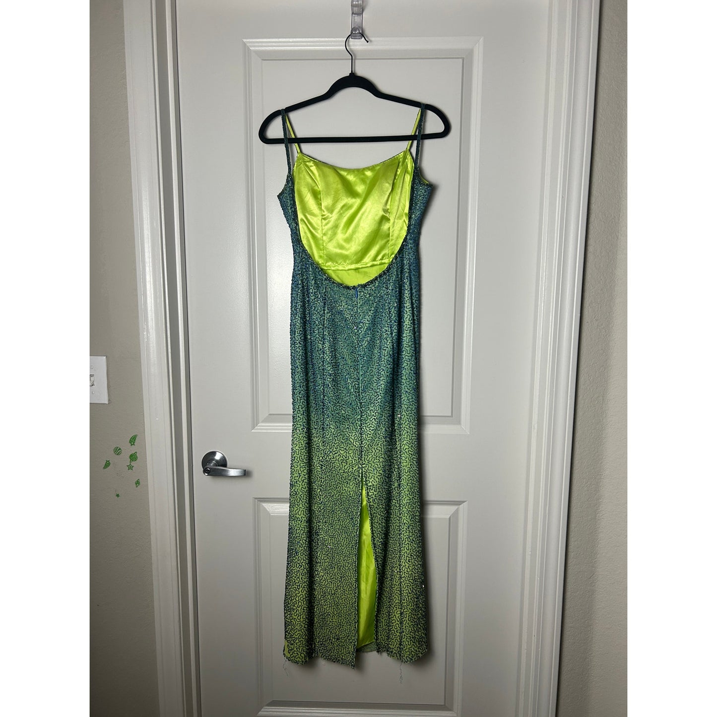 mia bella ombre blue green 100% silk beaded gown mermaidcore prom dress formal euro summer