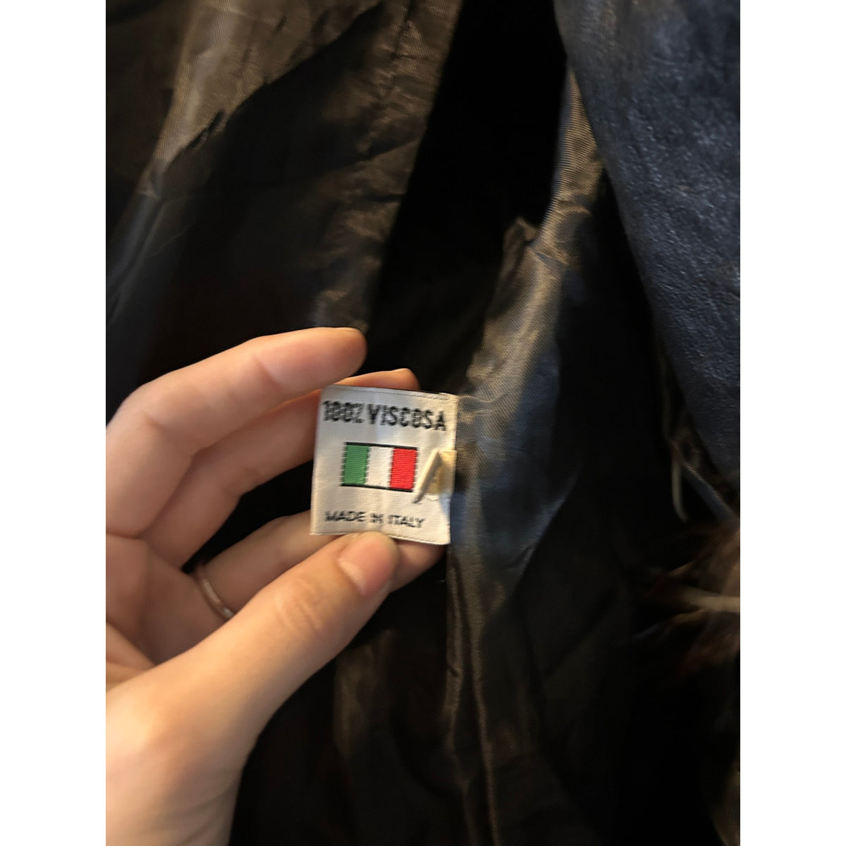 Vintage Italian Leather Penny Lane Coat Black Genuine Leather Fox Fur Trim Long Y2K