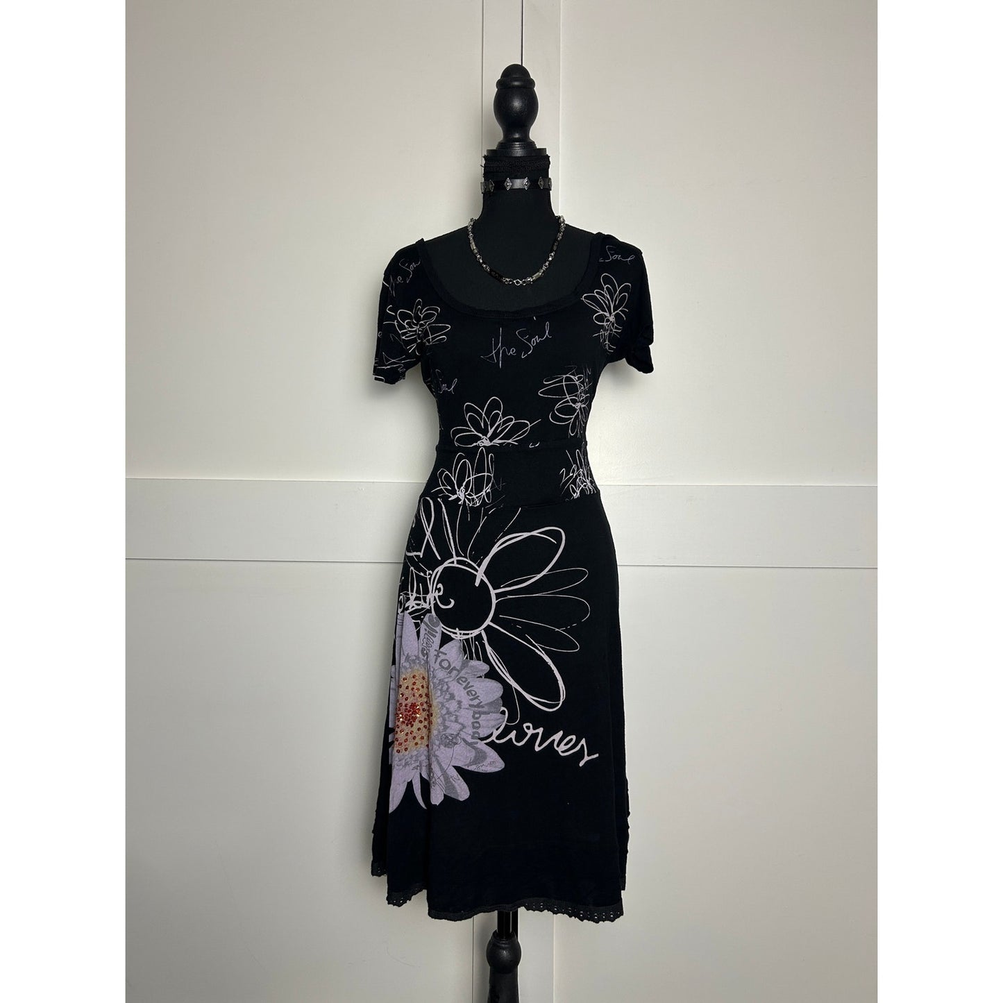 euro desigual black floral dress one size fits most