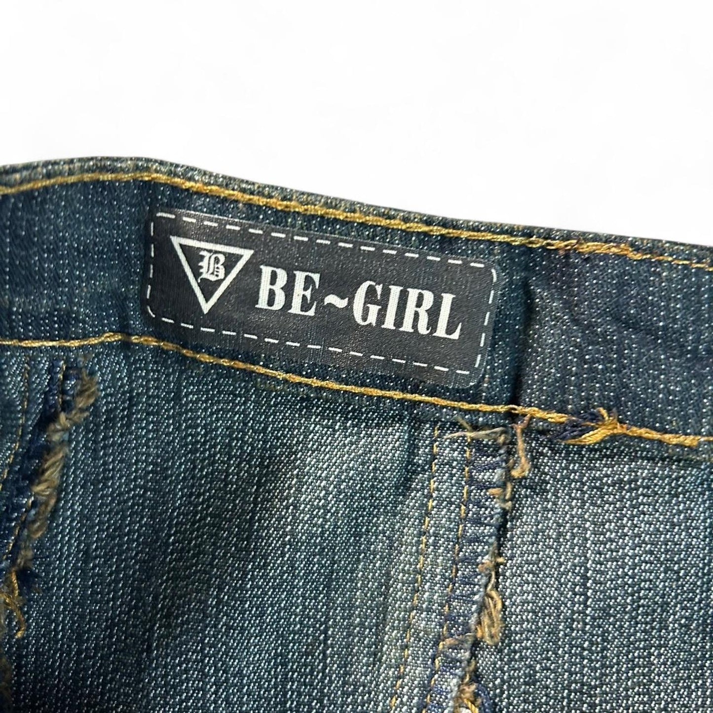 B girl size 36x34 dark wash denim maxi skirt with patchwork & frayed zigzag hem