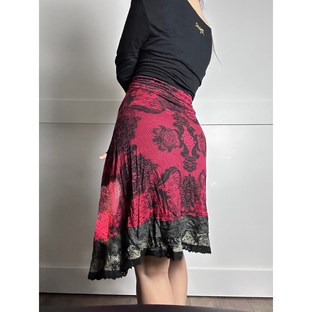 Desigual 36V2001 Red Black White Fit & Flare Dress XL Euro Grunge Y2K