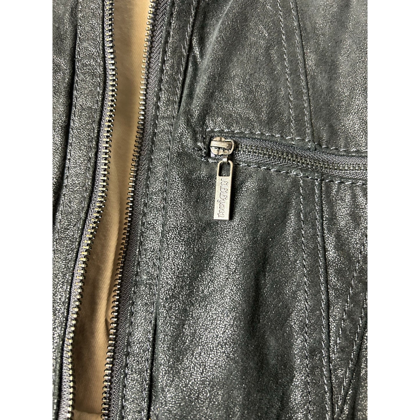 Twiggy London worn in leather look moto jacket with union jack lining