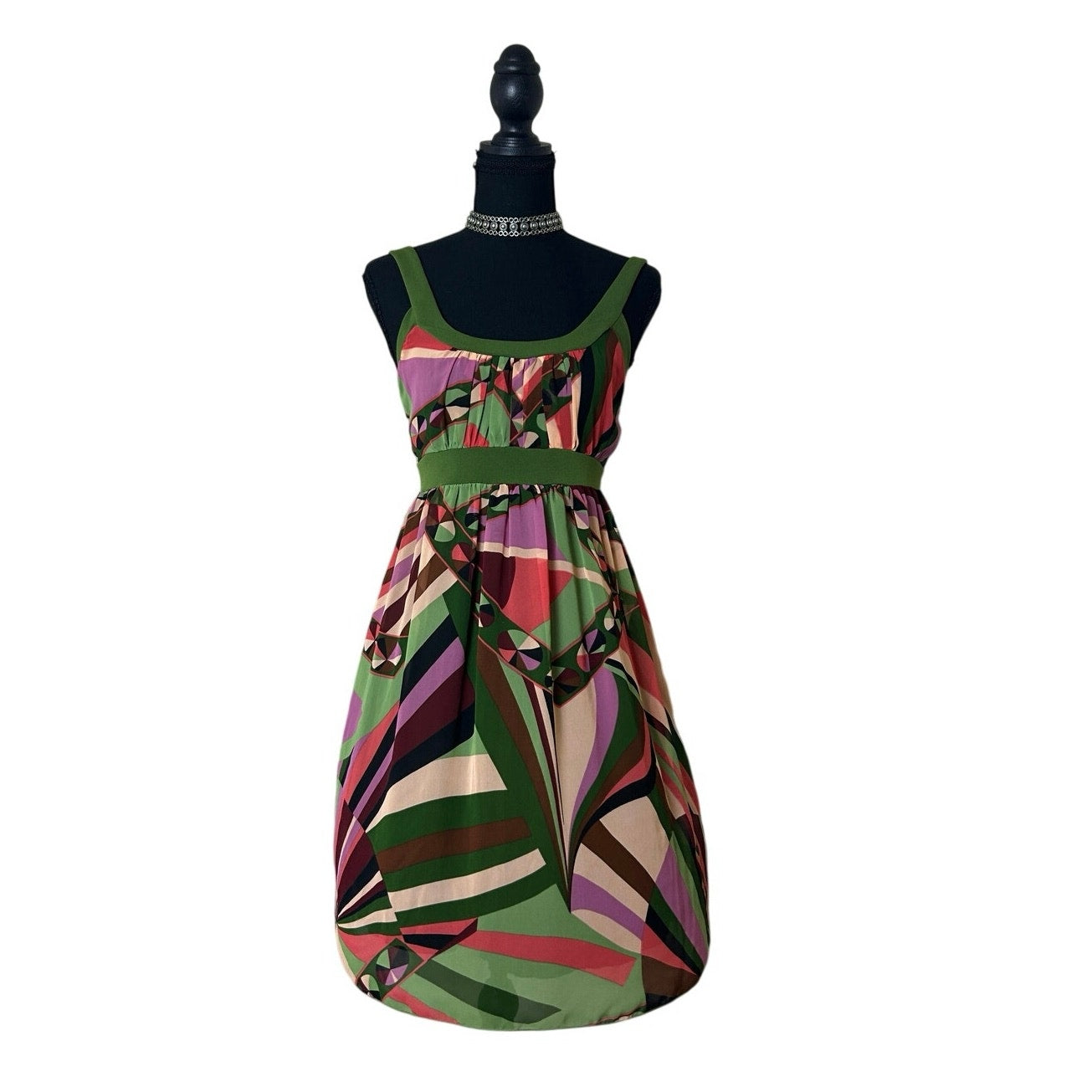 Robe Courte Vert et Rose Style Pucci Psychédélique Taille M Rétro Mod