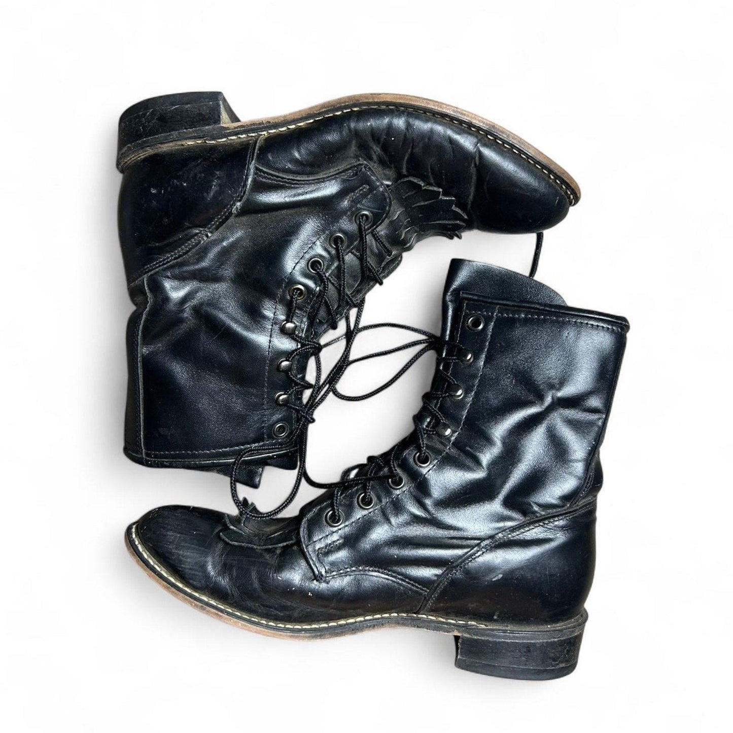 Black Leather Combat Boots size 6.5 - Vintage Lace-Up Logger Boots