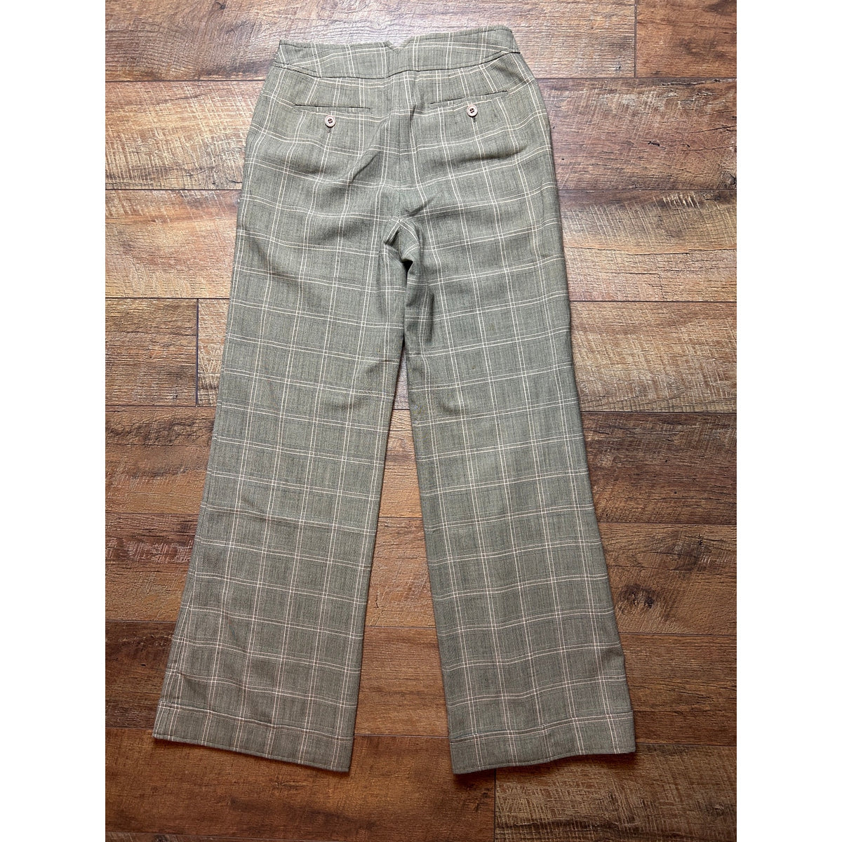 Talbots Brown Plaid Wide Leg Cuffed Trousers Size 4 70s Vintage Style