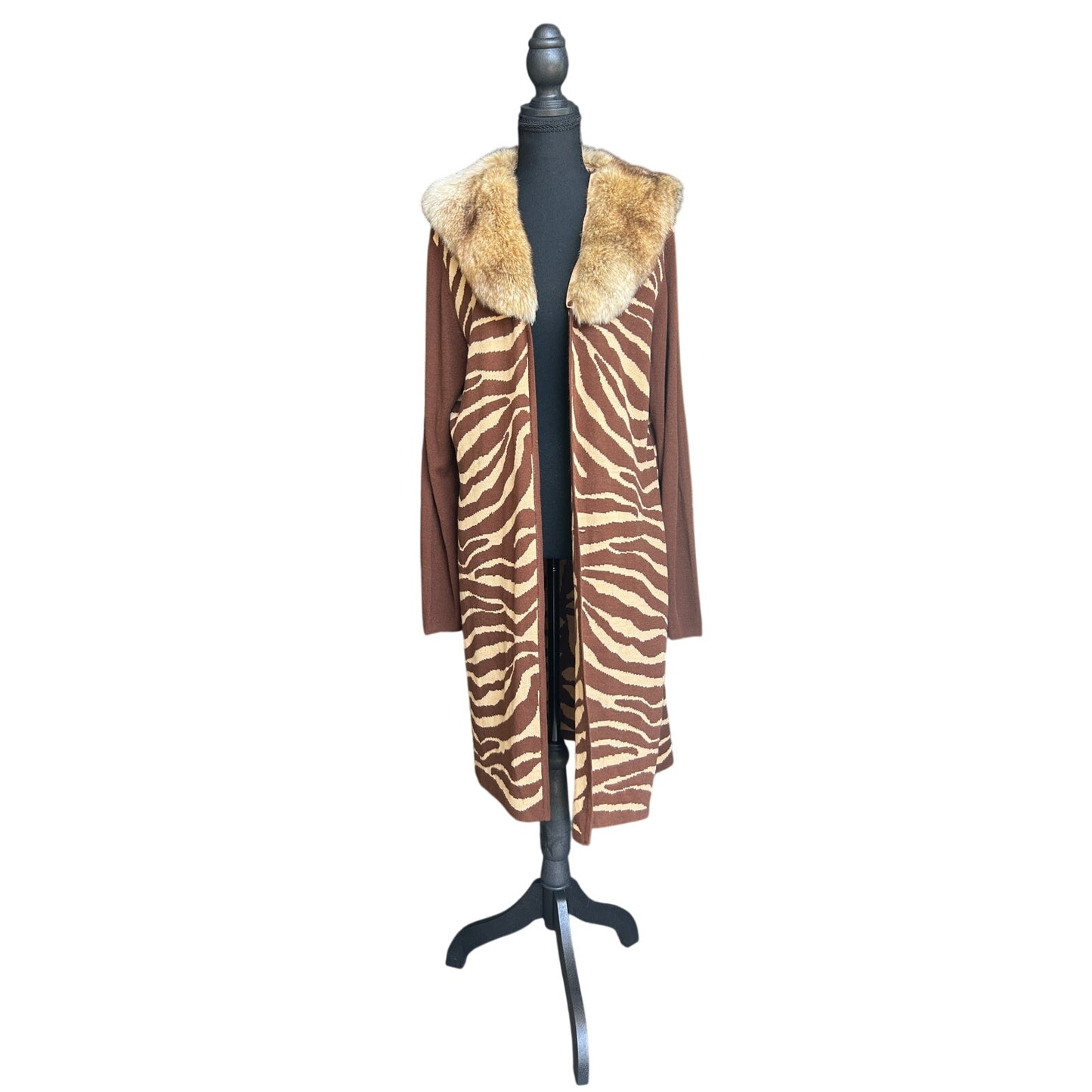 Gilet long imprimé zèbre vintage avec fourrure, style indie sleaze, féerique et grunge, pièce forte Y2K glamour à superposer