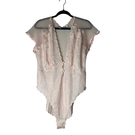 Vintage Etienne Bodysuit Baby Pink Scalloped Lace High Cut Coquette Balletcore