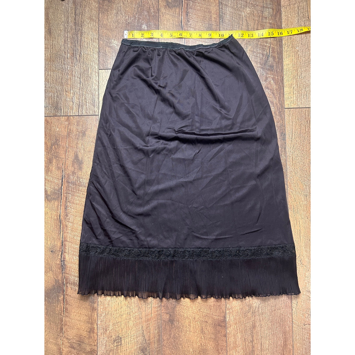 homemade black slip skirt with pleated trim size s/m