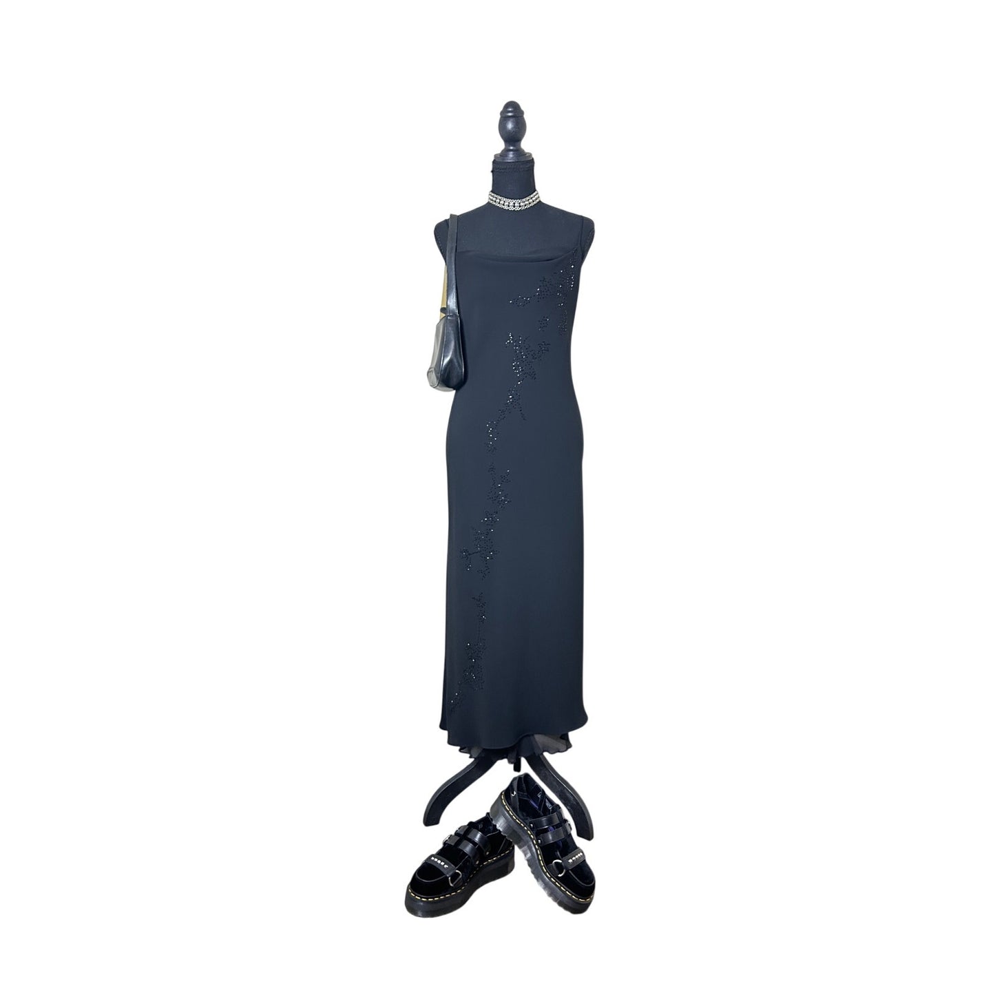 ✨ Vintage Jones New York Seidenkleid mit Perlen und Schalkragen