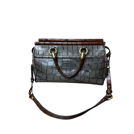 vintage brahmin nancy embossed crocstone gray and brown gold hardware