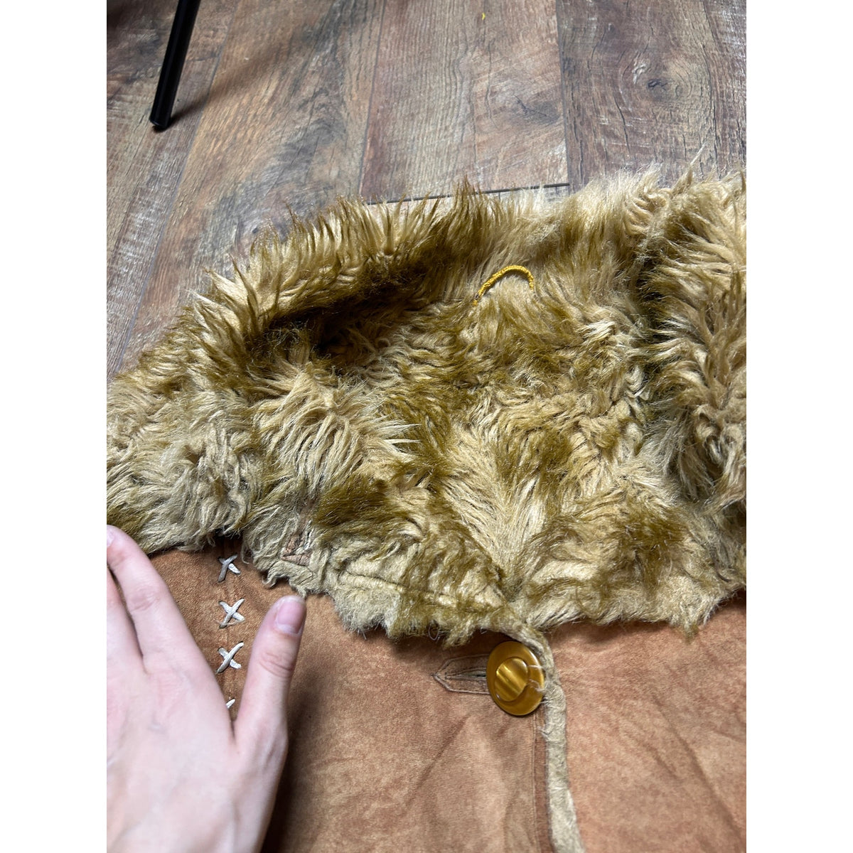 Liang Mei Qi Yao Shearling Jacket Size 52 Asymmetric Whipstitch Raw Hem Western Y2K