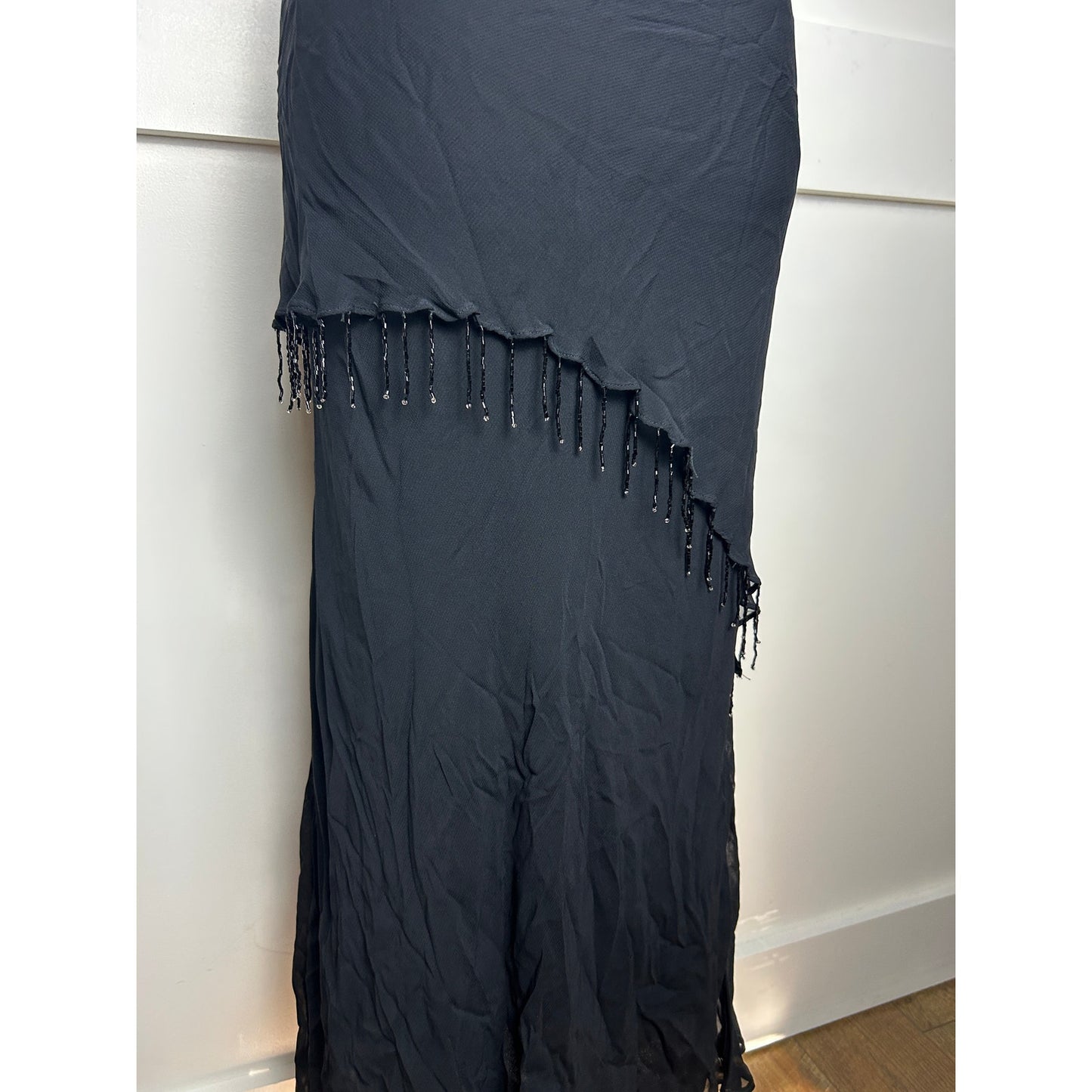 Robe longue en rayonne bleue perlée Eva taille 16
