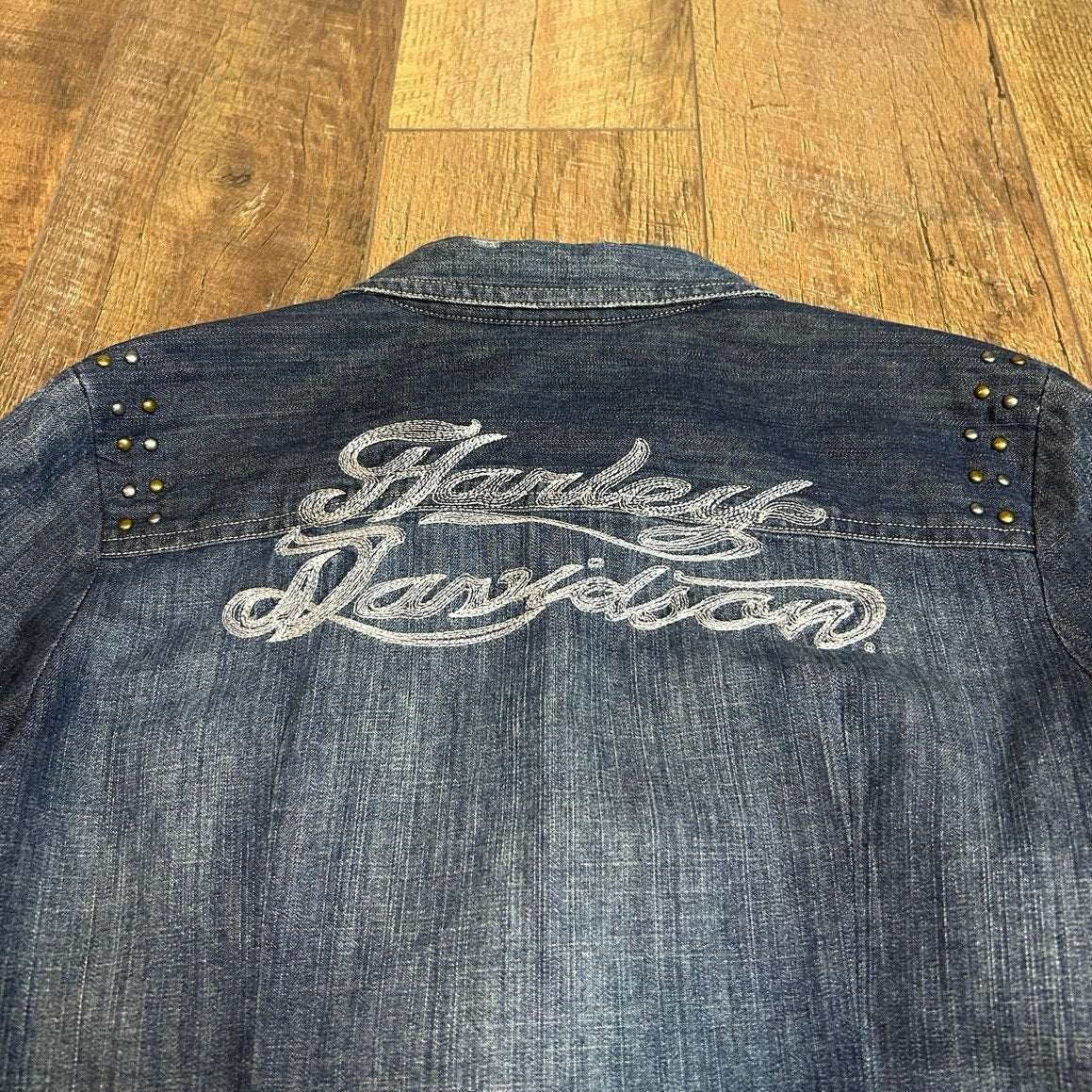 harley davidson denim top studded and embroidered size s