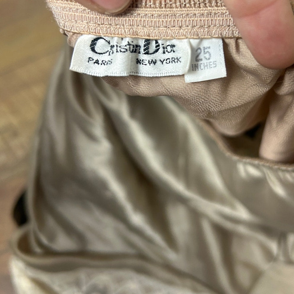 christian dior slip skirt embroidered side slit nylon/ rayon blend size m champagne and cream collored lace