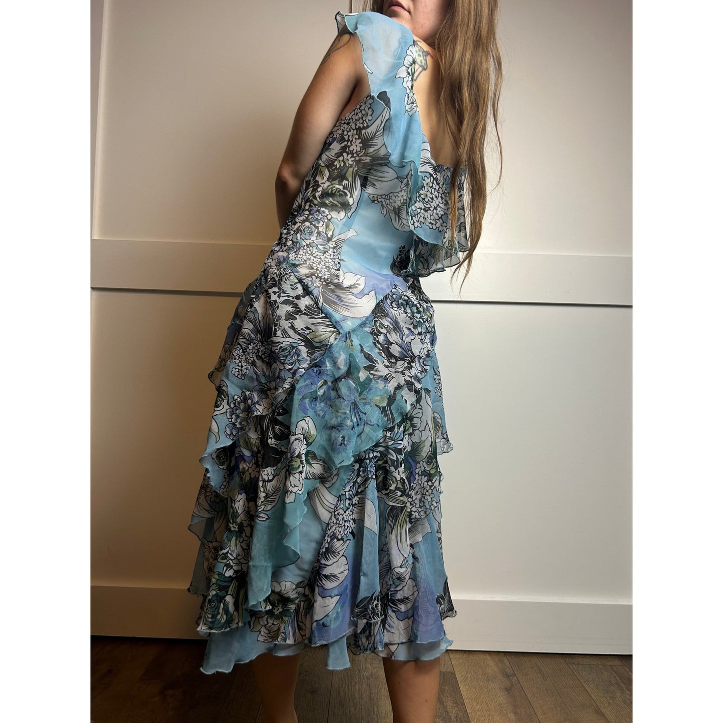 Dressbarn Y2K beaded fairycore dress beaded asymmetric chiffon dress