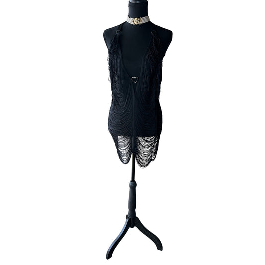 layering dress with slinky fringe and heart detail size s