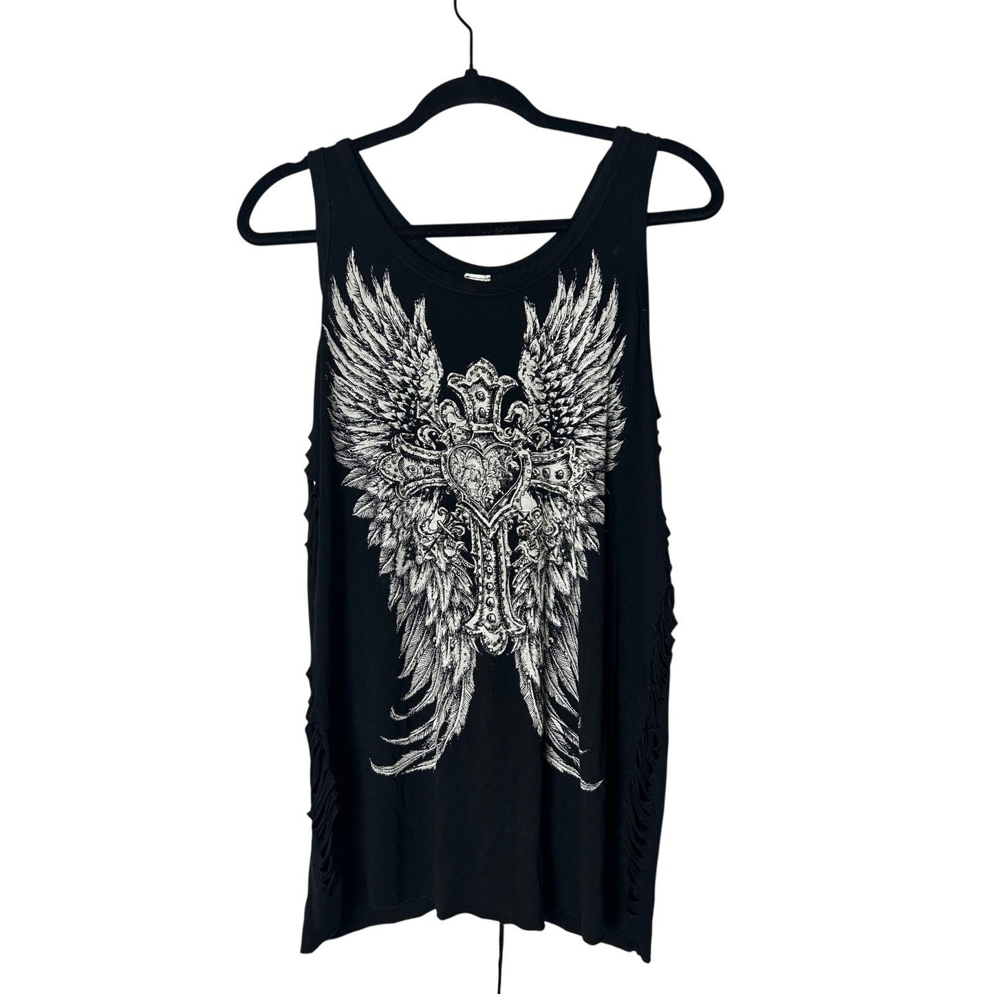 Débardeur Affliction Style Ailes d'Ange Lacé Effiloché Taille M Y2K Rockstar Glam