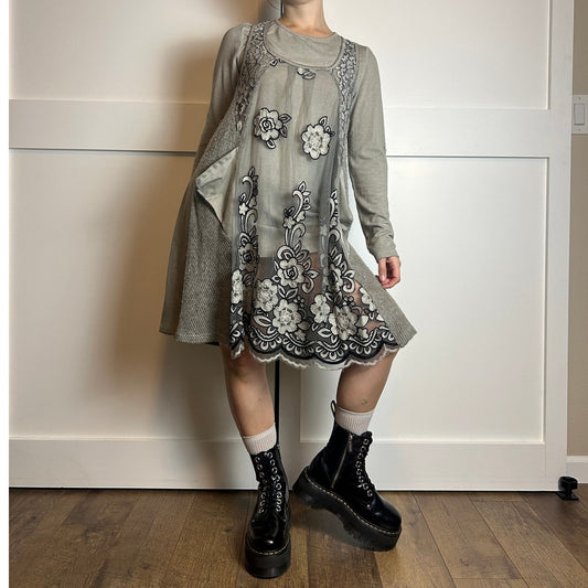 fleur de lis grunge fairy two piece set tunic dress and lace tank with pockets