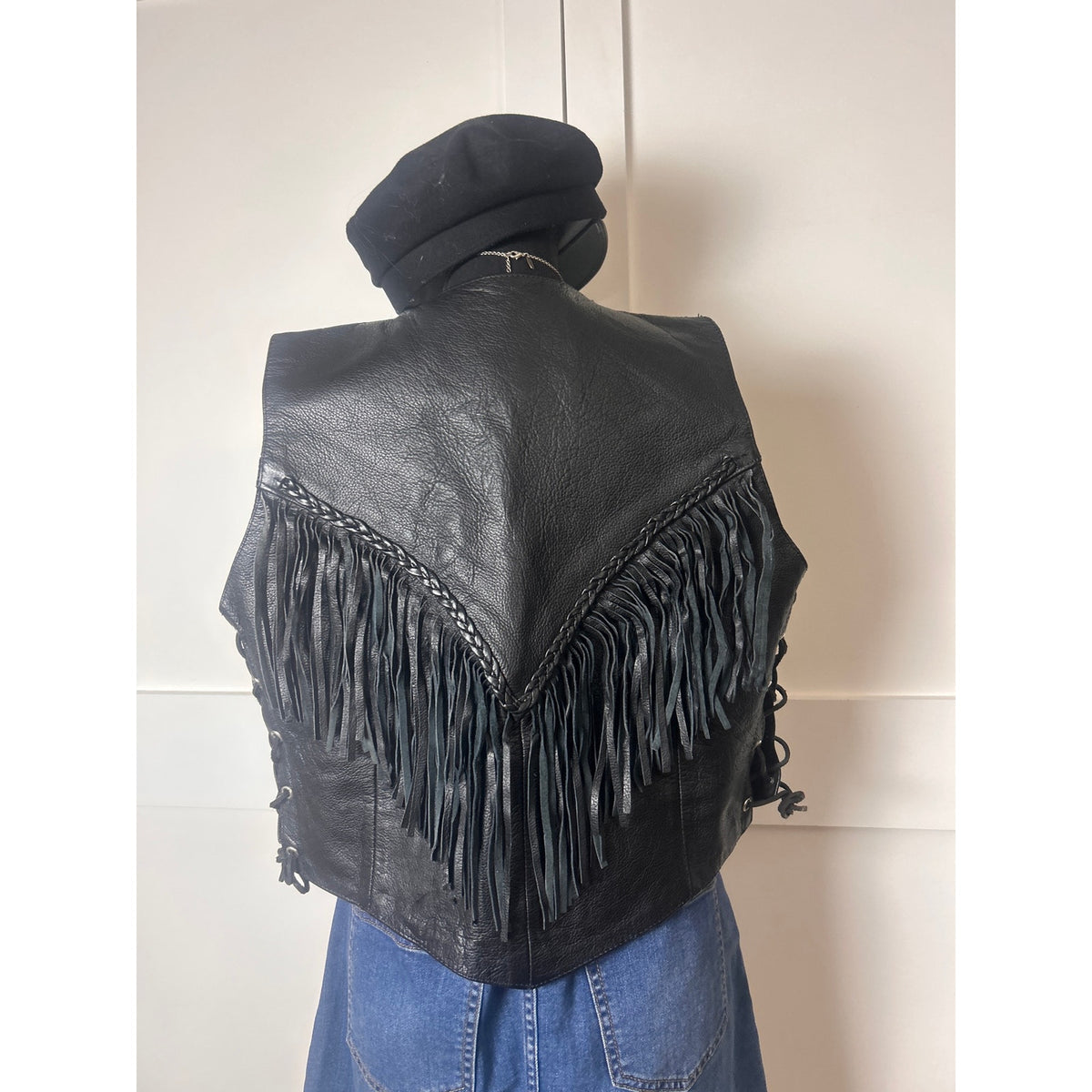 vance leathers braided fringe biker vest size l