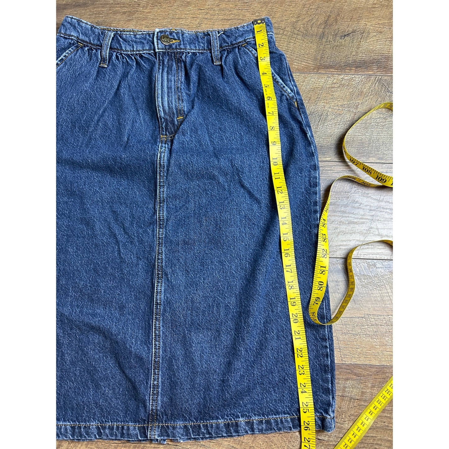 Vintage Lee Acid Wash Denim Midi Skirt Pleated Pencil Style 80s 90s