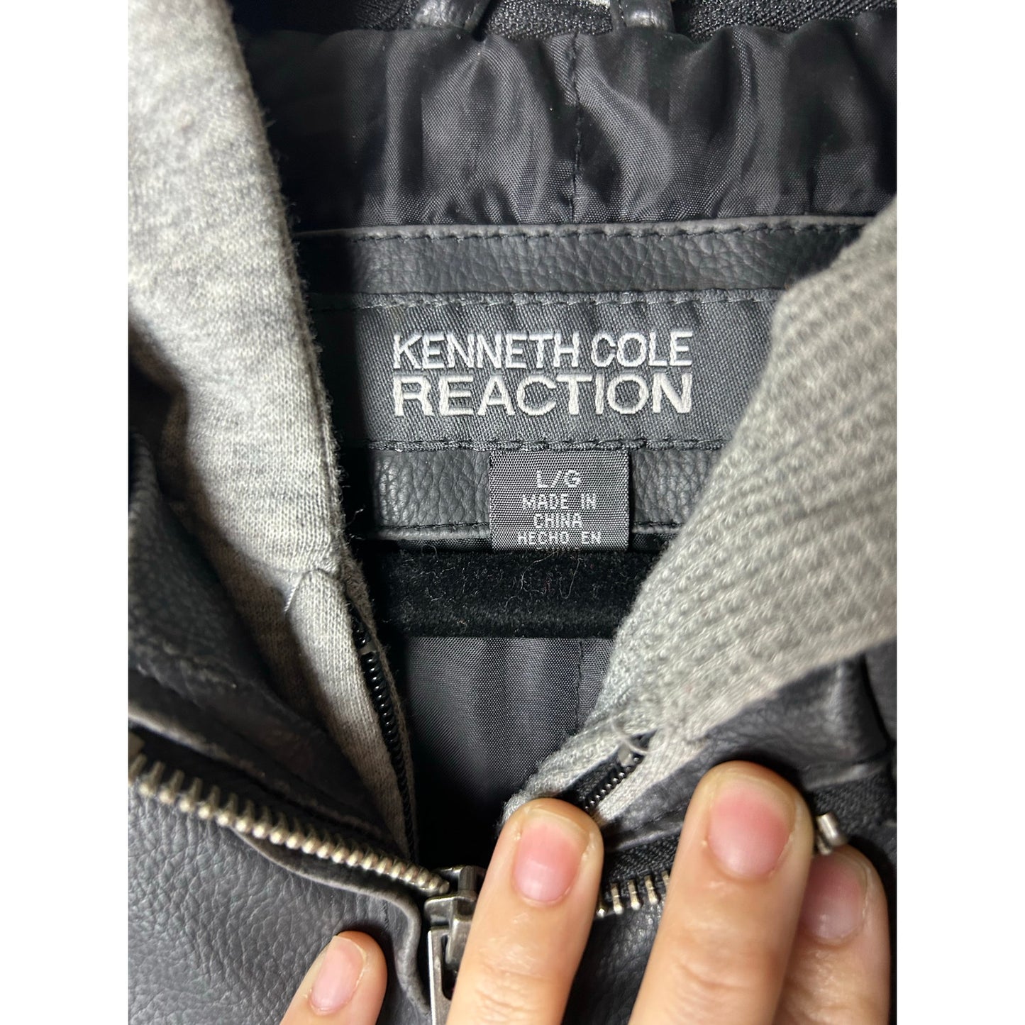 veste aviateur en cuir Kenneth Cole Reaction avec capuche en tricot taille L
