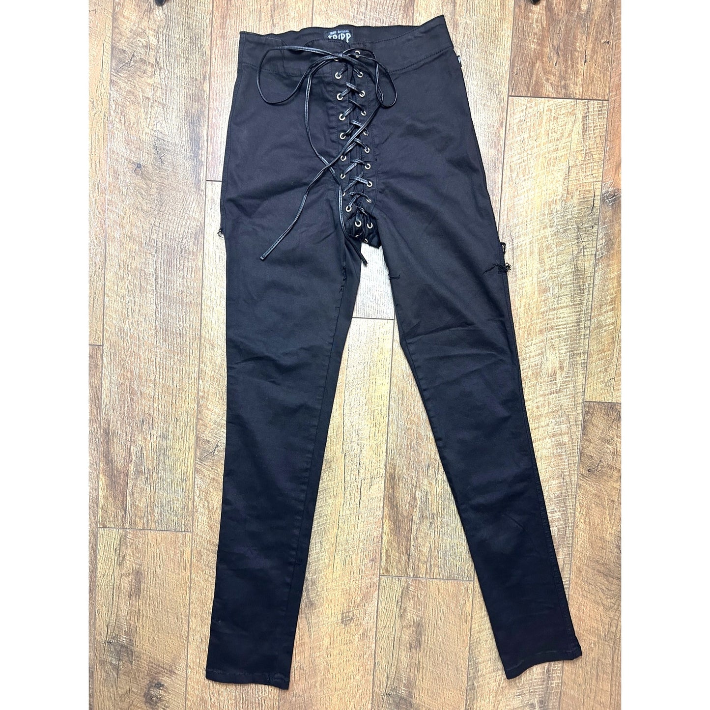Tripp NYC lace up distressed skinny pants stretchy alt goth punk
