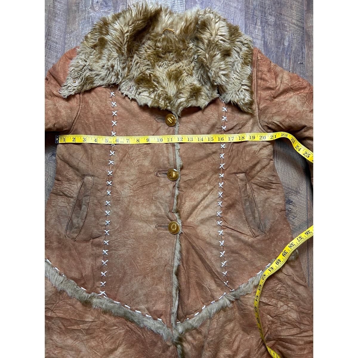Liang Mei Qi Yao Shearling Jacket Size 52 Asymmetric Whipstitch Raw Hem Western Y2K