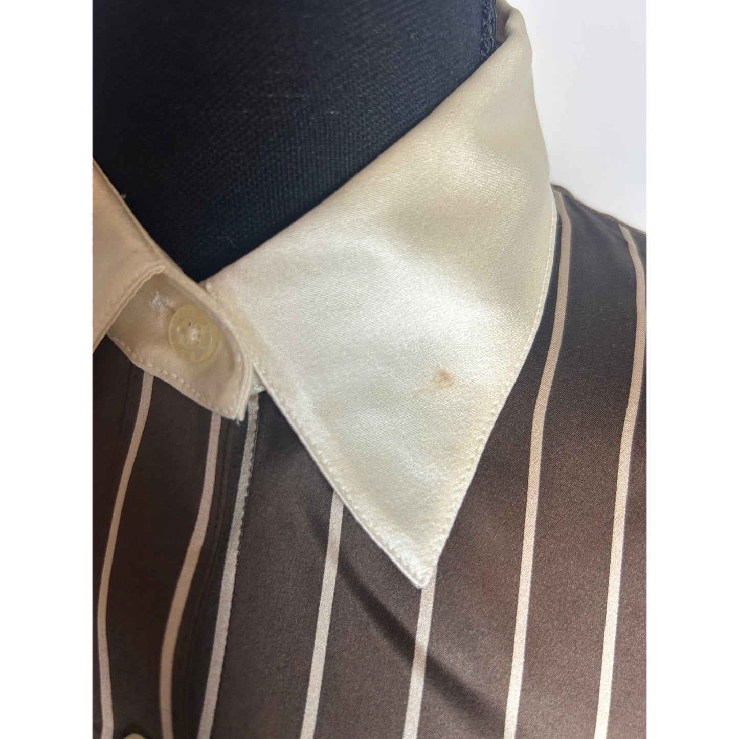 Lauren Ralph Lauren Silk Button Up Shirt 6P Brown Cream Stripe