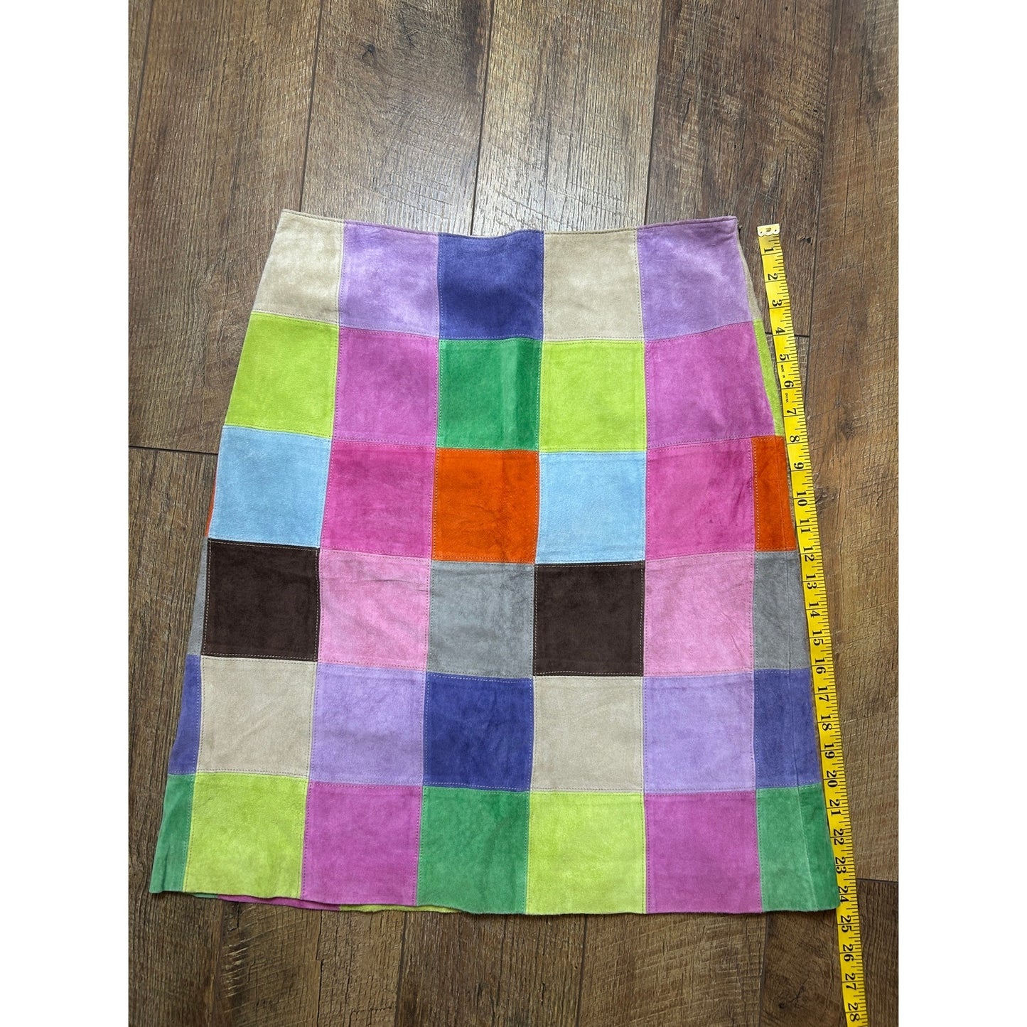 issac mizrahi rainbow patchwork suede knee length skirt size 12