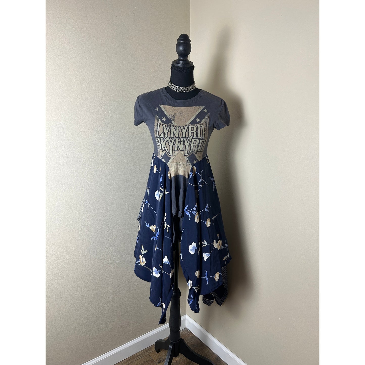 Lynyrd Skynyrd Upcycled Shirt Dress Reworked Band Tee Mini Dress XS The Morgan Factory
