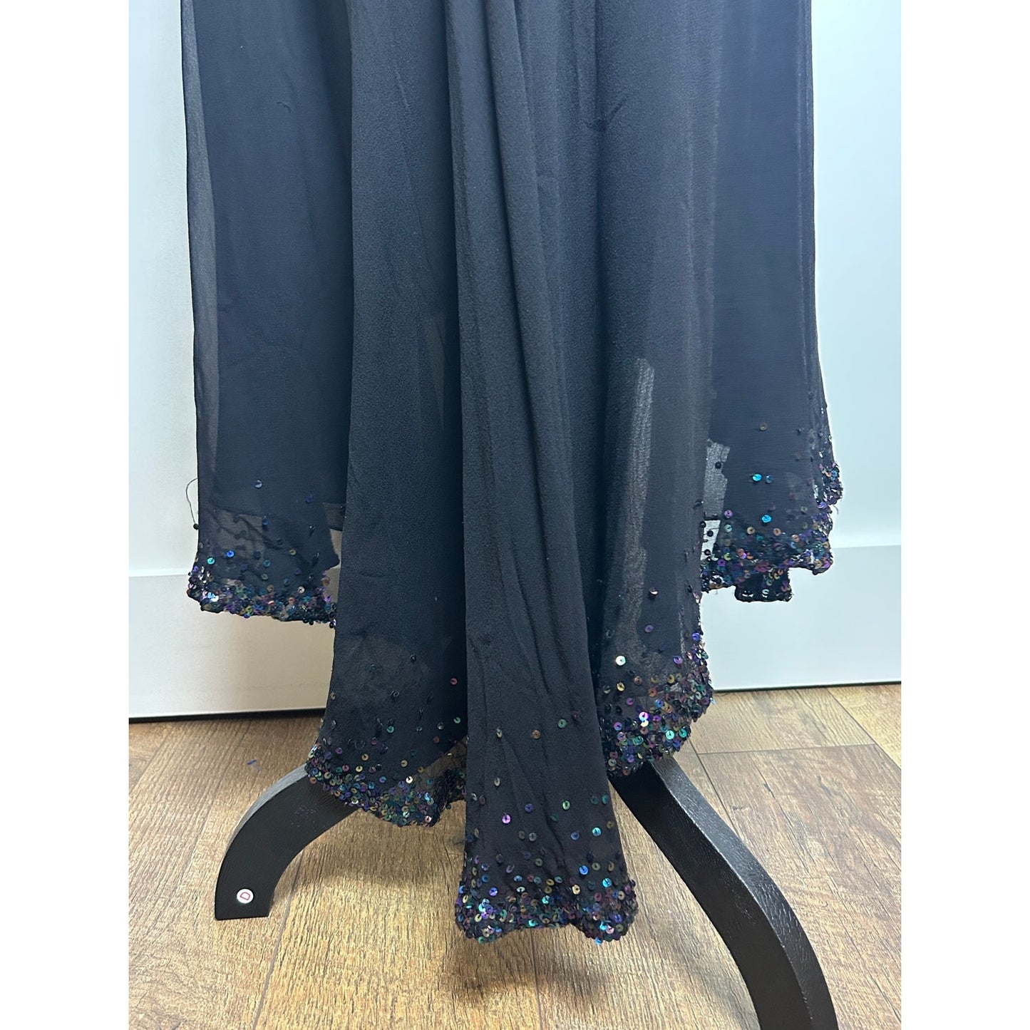 Deadstock Black Embellished Chiffon Fishtail Dress 🖤 Coquette After Dark Tan Lining Gothic Glam