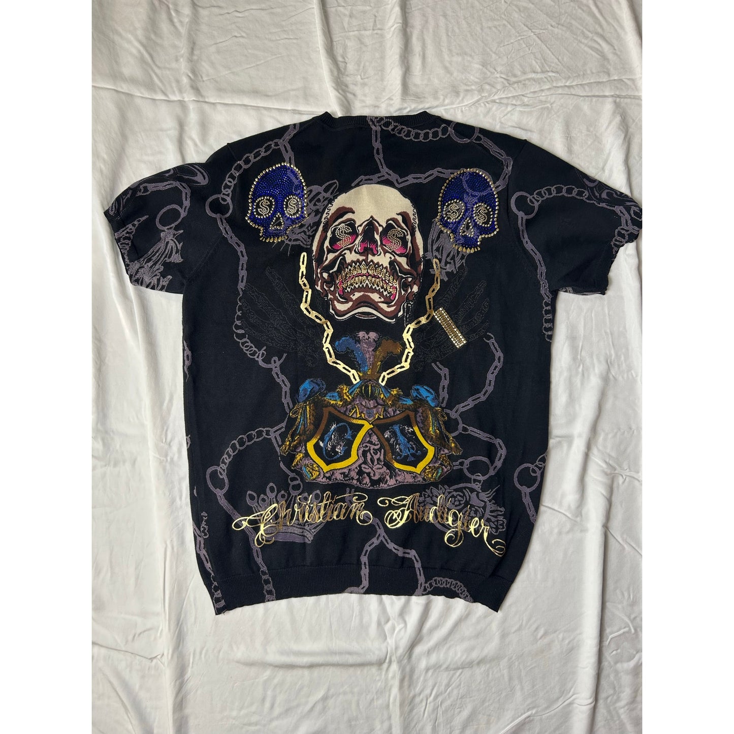 Christian Audigier t-shirt en tricot tête de mort vie de rêve bling taille m