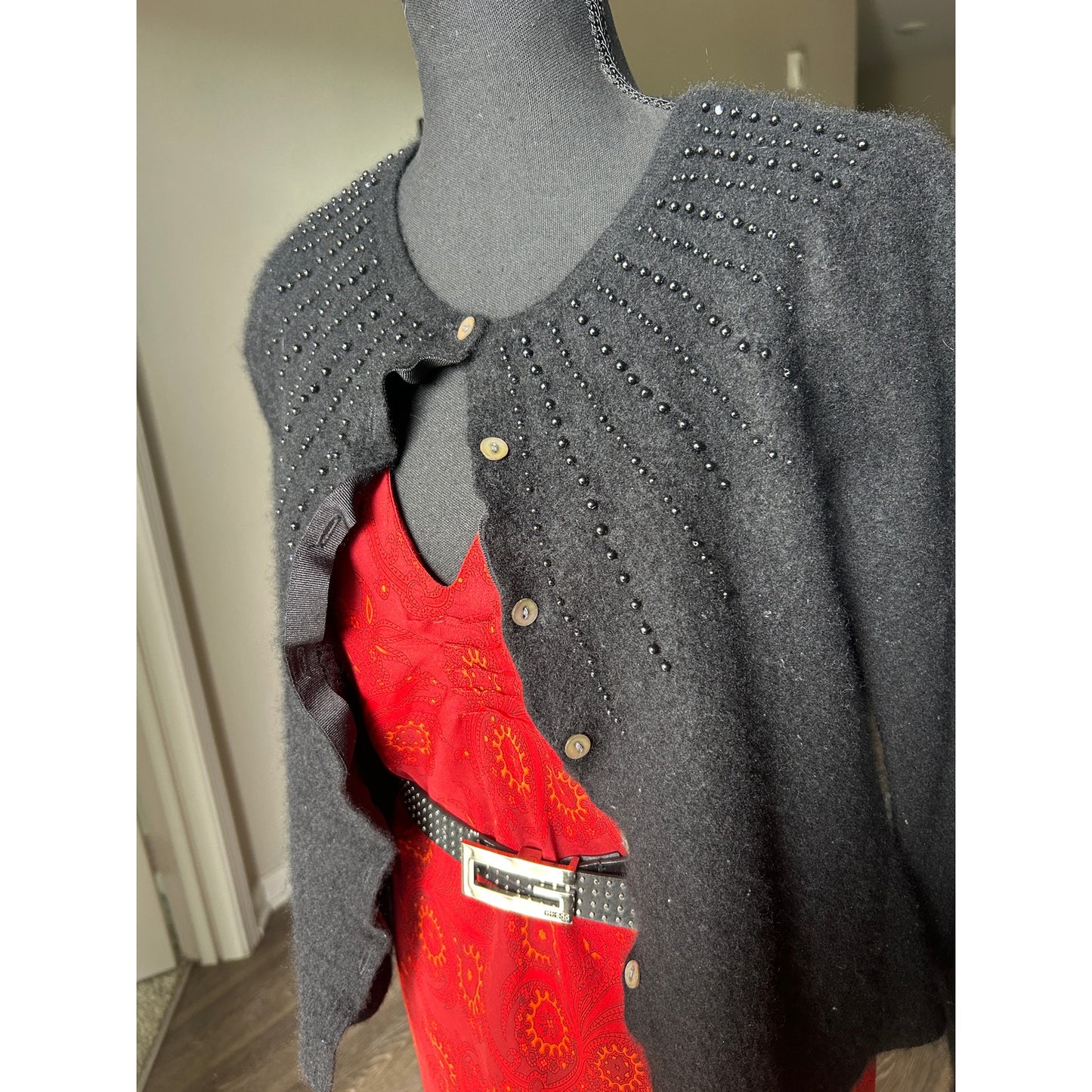 Covington cashmere cardigan beaded accents black size 14
