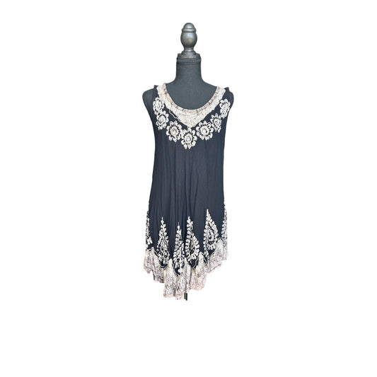 Robe trapèze en rayonne tie-dye noire et blanche, taille unique