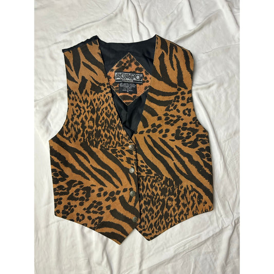 1980s Agapo Leopard Print Leather Vest Size M Vintage Glam Rock Statement Piece