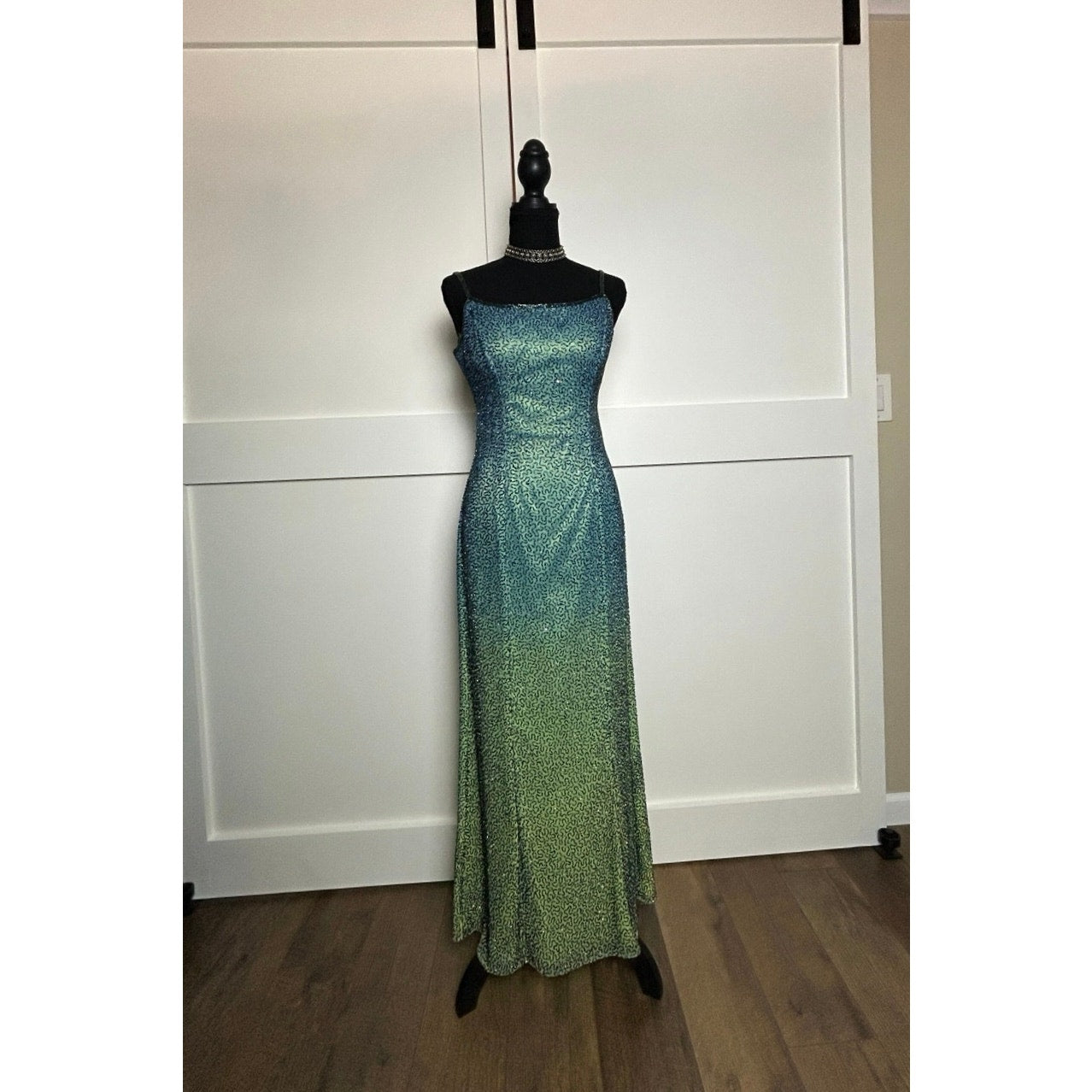 mia bella ombre blue green 100% silk beaded gown mermaidcore prom dress formal euro summer